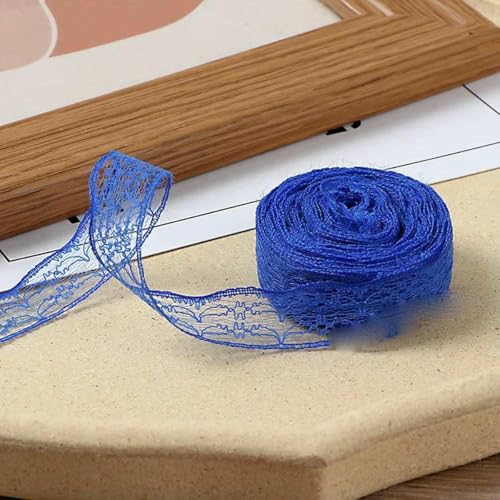 10 Meter/Rolle, 2,2 cm, nicht dehnbares Spitzenband, DIY, handgefertigtes Bastelmaterial, Weihnachts-, Halloween-, Hochzeits- und Party-Geschenkband, Königsblau, 2,2 cm breit von BSGUZ
