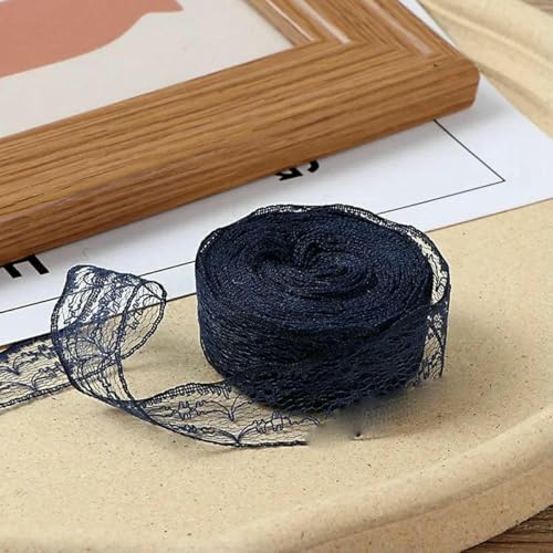10 Meter/Rolle, 2,2 cm, nicht dehnbares Spitzenband, DIY, handgefertigtes Bastelmaterial, Weihnachts-, Halloween-, Hochzeits- und Party-Geschenkband, Marineblau, 2,2 cm breit von BSGUZ