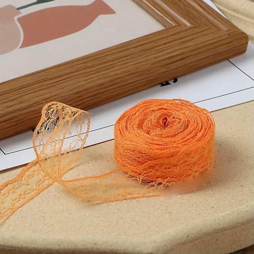 10 Meter/Rolle, 2,2 cm, nicht dehnbares Spitzenband, DIY, handgefertigtes Bastelmaterial, Weihnachts-, Halloween-, Hochzeits- und Party-Geschenkband, Orangerot, 2,2 cm breit von BSGUZ