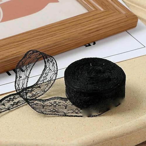 10 Meter/Rolle, 2,2 cm, nicht dehnbares Spitzenband, DIY, handgefertigtes Bastelmaterial, Weihnachts-, Halloween-, Hochzeits- und Party-Geschenkband, Schwarz, 2,2 cm breit von BSGUZ