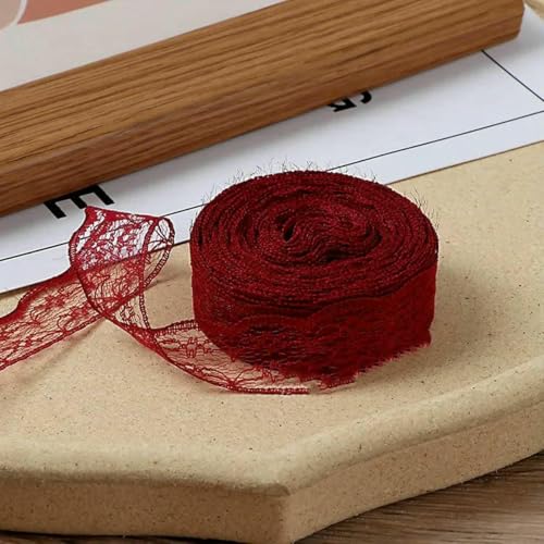 10 Meter/Rolle, 2,2 cm, nicht dehnbares Spitzenband, DIY, handgefertigtes Bastelmaterial, Weihnachts-, Halloween-, Hochzeits- und Party-Geschenkband, Weinrot, 2,2 cm breit von BSGUZ