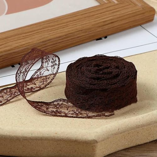 10 Meter/Rolle, 2,2 cm, nicht dehnbares Spitzenband, DIY, handgefertigtes Bastelmaterial, Weihnachts-, Halloween-, Hochzeits- und Party-Geschenkband, dunkler Kaffee, 2,2 cm breit von BSGUZ