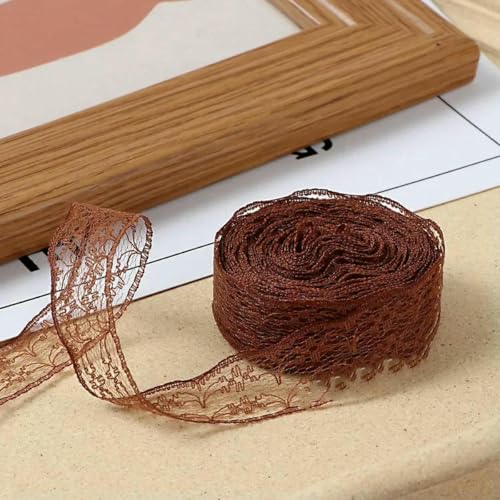 10 Meter/Rolle, 2,2 cm, nicht dehnbares Spitzenband, DIY, handgefertigtes Bastelmaterial, Weihnachts-, Halloween-, Hochzeits- und Party-Geschenkband, mittlerer Kaffee, 2,2 cm breit von BSGUZ