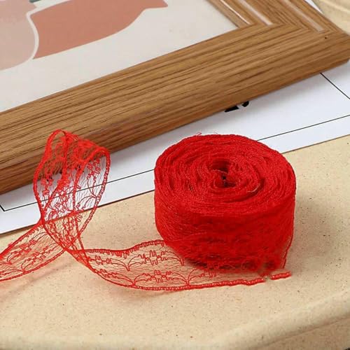 10 Meter/Rolle, 2,2 cm, nicht dehnbares Spitzenband, DIY, handgefertigtes Bastelmaterial, Weihnachts-, Halloween-, Hochzeits- und Party-Geschenkband, rot, 2,2 cm breit von BSGUZ