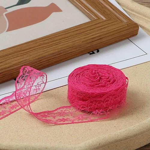 10 Meter/Rolle, 2,2 cm, nicht dehnbares Spitzenband, DIY, handgefertigtes Bastelmaterial, Weihnachts-, Halloween-, Hochzeits- und Party-Geschenkband, tiefes Fuchsia, 2,2 cm breit von BSGUZ
