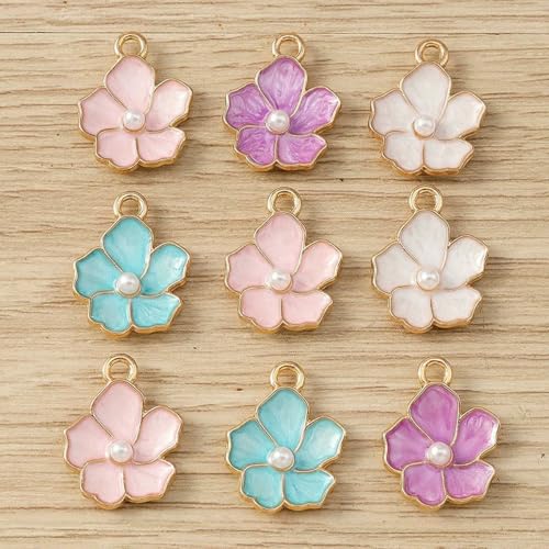 10 Stück 13 x 16 mm süße Emaille-Blumen-Charm-Anhänger für die Schmuckherstellung, Ohrringe, Halsketten, Armbänder, Zubehör, DIY-Bastelbedarf - shows_d von BSGUZ