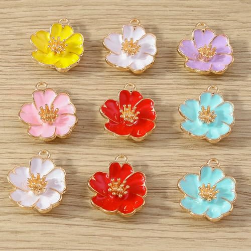 10 Stück 19 x 23,0 mm, modische Emaille-Blumen-Charm-Anhänger für die Schmuckherstellung, Ohrringe, Halsketten, Armbänder, DIY-Bastelzubehör - shows_f von BSGUZ