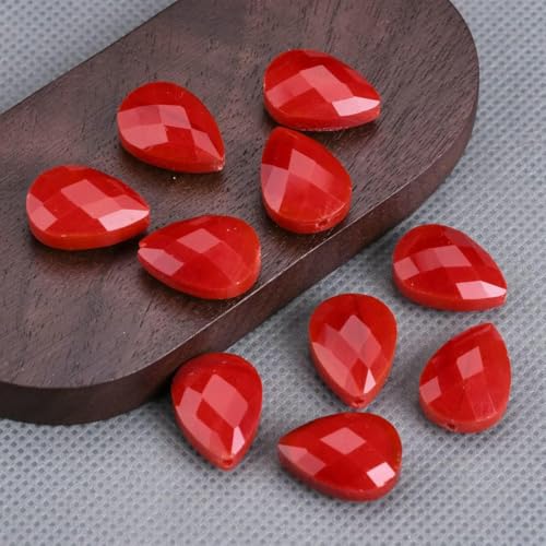 10 Stück flache Tropfenperlen, 18 x 13,0 mm, undurchsichtig, facettierte Glasperlen, lose Perlen für die Schmuckherstellung, DIY-Bastelarbeiten, Rot 10 Stück flache Tropfenperlen, 18 x 13,0 mm, undurchsichtig, facettierte Glasperlen, lose Perlen für die Schmuckherstellung, DIY-Bastelarbeiten, Rot von BSGUZ