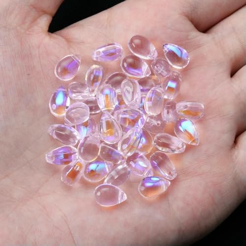 10 Stück glatte Glasperlen in Tropfenform, Kristall-Charm-Perlen zur Schmuckherstellung, DIY-Armband, Halskettenzubehör, 6 x 9 mm, Rosa, 10 Stück von BSGUZ