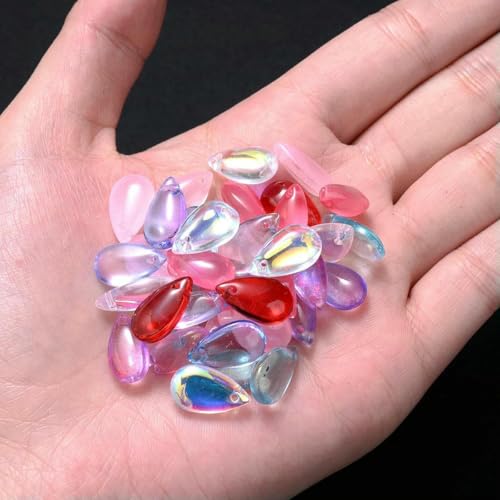 10 Stück glatte Glasperlen in Tropfenform, Kristall-Charm-Perlen zur Schmuckherstellung, DIY-Armband, Halskettenzubehör, 8 x 14,0 mm, Mix, 10 Stück von BSGUZ