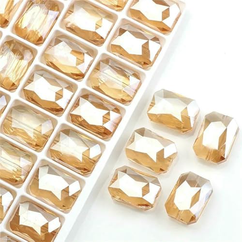 10 Stück rechteckige Perlen, 13 x 18 mm, lang, quadratisch, Glasperle, Naturstein, facettierter Kristall, Schmuck, Halskette, Anhänger, Zubehör – Gold – 13 x 18 mm, 10 Stück von BSGUZ