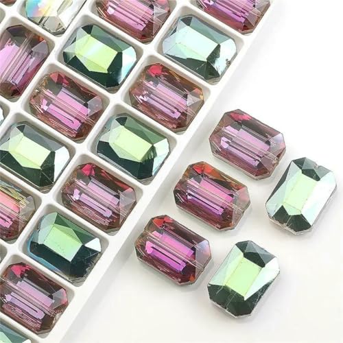 10 Stück rechteckige Perlen, 13 x 18 mm, lange quadratische Glasperle, Naturstein, facettierter Kristall, Schmuck, Halskette, Anhänger, Zubehör, Roségrün, 13 x 18 mm, 10 Stück von BSGUZ
