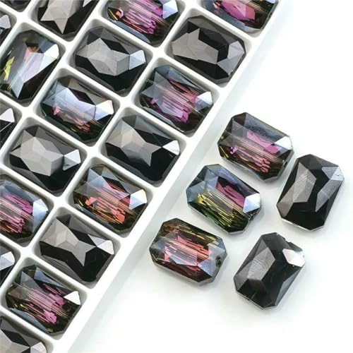 10 Stück rechteckige Perlen, 13 x 18 mm, lange quadratische Glasperle, Naturstein, facettierter Kristall, Schmuck, Halskette, Anhänger, Zubehör, Schwarz-Lila, 13 x 18 mm, 10 Stück von BSGUZ