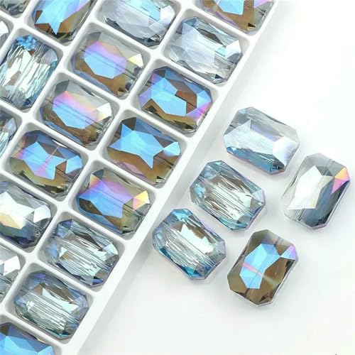 10 Stück rechteckige Perlen, 13 x 18 mm, lange quadratische Glasperle, Naturstein, facettierter Kristall, Schmuck, Halskette, Anhänger, Zubehör, transparent blau, 13 x 18 mm, 10 Stück von BSGUZ