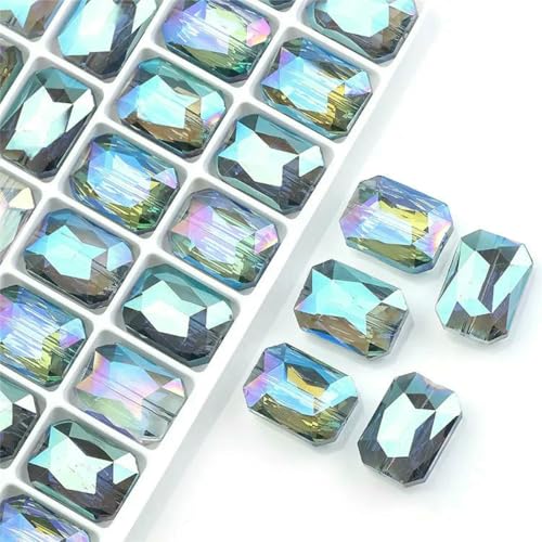 10 Stück rechteckige Perlen, 13 x 18 mm, lange quadratische Glasperle, Naturstein, facettierter Kristall, Schmuck, Halskette, Anhänger, Zubehör, transparentes Grün, 13 x 18 mm, 10 Stück von BSGUZ
