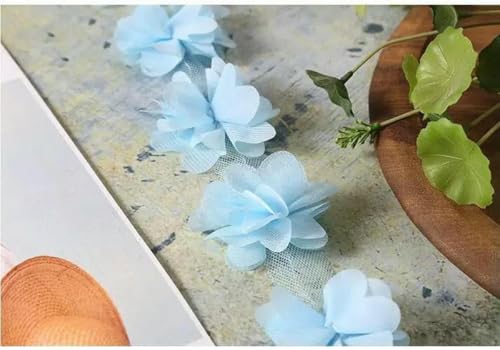 10 Yard/Lot Mehrfarbig 3D 6 Blätter Chiffon Blumen Spitzenbesatz Stoff Dekoration DIY Kleidung Hochzeitskleid Patch Zubehör-Hellblau von BSGUZ