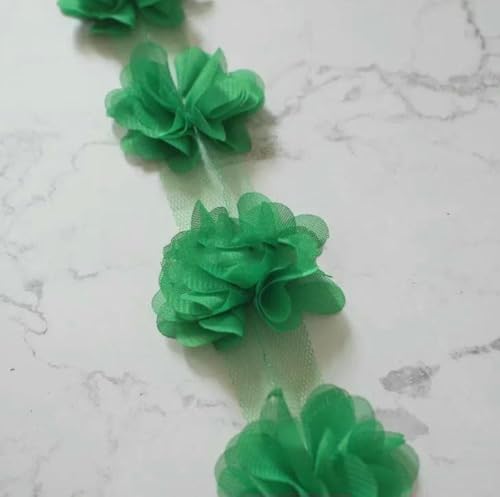 10 Yard (120 Stück) Mehrfarbige Spitzenborte, 3D-Chiffon-Blume, 6 cm breit, für Hochzeitskleid, Brautschleier, DIY, Babyhaar, Kleidung, Banddekoration, Grasgrün, 9,5–10 Yards von BSGUZ