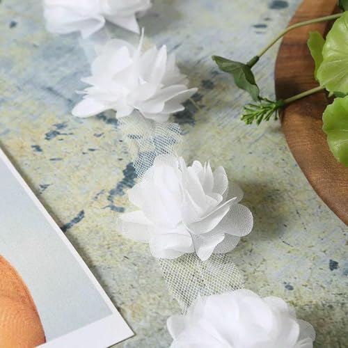 10 Yard (120 Stück) Mehrfarbige Spitzenborte, 3D-Chiffon-Blume, 6 cm breit, für Hochzeitskleid, Brautschleier, DIY-Dekoration für Babyhaare, Kleidung, Bänder – 9,5–10 Yards von BSGUZ