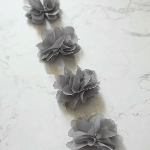 10 Yard (120 Stück) Mehrfarbiger Spitzenbesatz, 3D-Chiffon-Blume, 6 cm breit, für Hochzeitskleid, Brautschleier, DIY, Babyhaar, Kleidung, Banddekoration, Grau, 9,5–10 Yards von BSGUZ