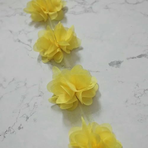 10 Yard (120 Stück) Mehrfarbiger Spitzenbesatz, 3D-Chiffon-Blume, 6 cm breit, für Hochzeitskleid, Brautschleier, DIY, Babyhaar, Kleidung, Banddekoration, Han-Gelb, 9,5–10 Yards von BSGUZ