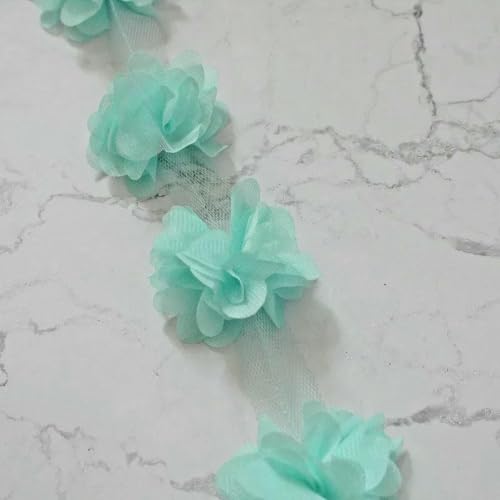 10 Yard (120 Stück) Mehrfarbiger Spitzenbesatz, 3D-Chiffon-Blume, 6 cm breit, für Hochzeitskleid, Brautschleier, DIY, Babyhaar, Kleidung, Banddekoration, Mintgrün, 9,5–10 Yards von BSGUZ