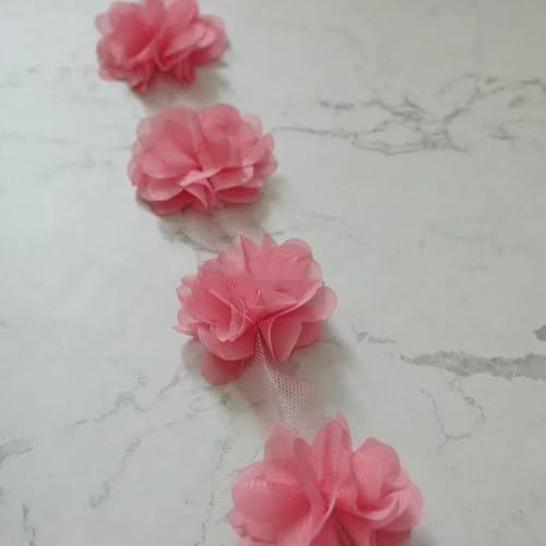10 Yard (120 Stück) Mehrfarbiger Spitzenbesatz, 3D-Chiffon-Blume, 6 cm breit, für Hochzeitskleid, Brautschleier, DIY, Babyhaar, Kleidung, Banddekoration, Pfirsichrot, 9,5–10 Yards von BSGUZ