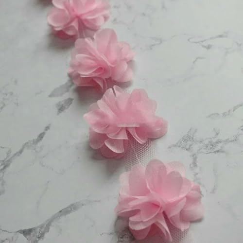 10 Yard (120 Stück) Mehrfarbiger Spitzenbesatz, 3D-Chiffon-Blume, 6 cm breit, für Hochzeitskleid, Brautschleier, DIY, Babyhaar, Kleidung, Banddekoration, Rosa, 9,5–10 Yards von BSGUZ