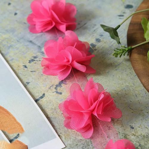 10 Yard (120 Stück) Mehrfarbiger Spitzenbesatz, 3D-Chiffon-Blume, 6 cm breit, für Hochzeitskleid, Brautschleier, DIY, Babyhaar, Kleidung, Banddekoration, Rose, 9,5–10 Yards von BSGUZ