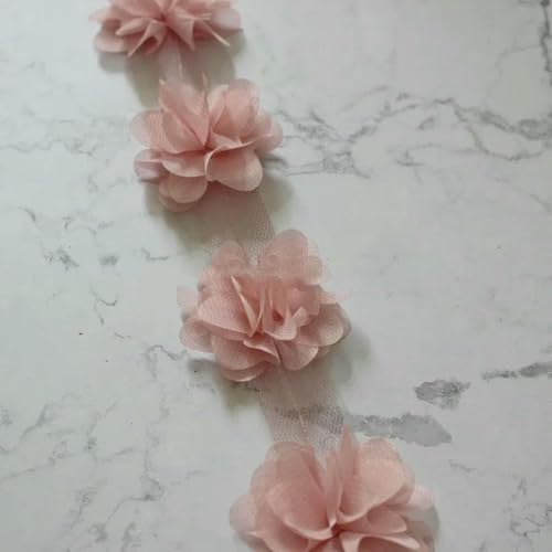 10 Yard (120 Stück) Mehrfarbiger Spitzenbesatz, 3D-Chiffon-Blume, 6 cm breit, für Hochzeitskleid, Brautschleier, DIY-Babyhaar, Kleidung, Banddekoration, Garnelenrosa, 9,5–10 Yards von BSGUZ