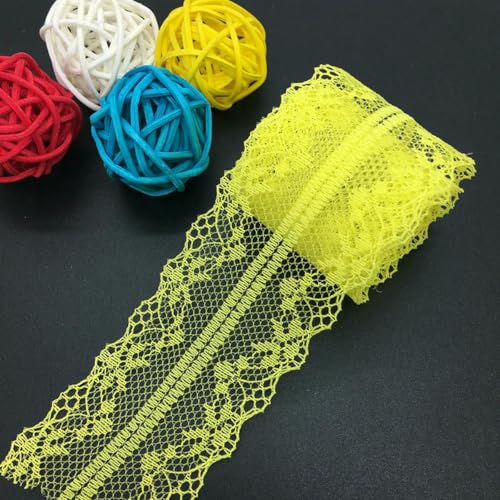10 Yards/Lot 40 mm Spitzenband, bilaterales Kunsthandwerk, bestickter Netzstoffbesatz zum Nähen von Stoffbändern, Rockzubehör, Gelb von BSGUZ