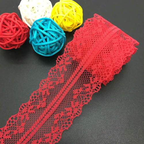 10 Yards/Lot 40 mm Spitzenband, bilaterales Kunsthandwerk, bestickter Netzstoffbesatz zum Nähen von Stoffbändern, Rockzubehör, Rot von BSGUZ