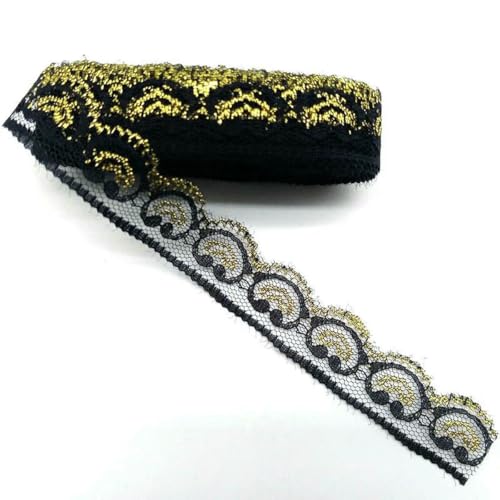 10 Yards Glitzer-Spitzenband, bestickter Netzbesatz für Hochzeitskleider, alles für Handarbeit, Dekoration, Nähzubehör, Breite 2,6 cm, Schwarzgoldspitze, 10 Yards 10 Yards Glitzer-Spitzenband, bestickter Netzbesatz für Hochzeitskleider, alles für Handarbeit, Dekoration, Nähzubehör, Breite 2,6 cm, Schwarzgoldspitze, 10 Yards von BSGUZ