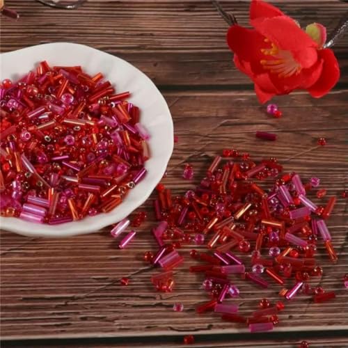 10 g gemischte Rocailles-Perlen, und Größen, runde Glasperlen für DIY-Schmuck, Kleidungsstücke, Perlenstickerei, Zubehör – gemischtes Rot von BSGUZ