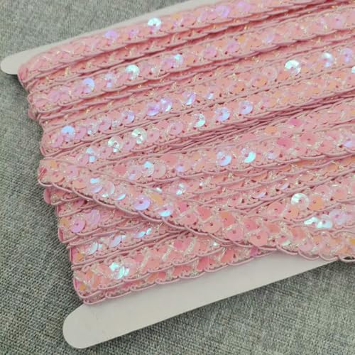 10 mm x 12 Meter Pailletten, Laser-Vergoldung, Spitzenbesatz für Heimwerkerarbeiten, Nähen auf Stoff, dekoratives Accessoire, Bandzubehör, Rosa, 12 Meter von BSGUZ