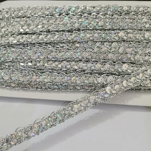 10 mm x 12 Meter Pailletten, Laser-Vergoldung, Spitzenbesatz für Heimwerkerarbeiten, Nähen auf Stoff, dekoratives Accessoire, Bandzubehör, Silber, 12 Meter von BSGUZ
