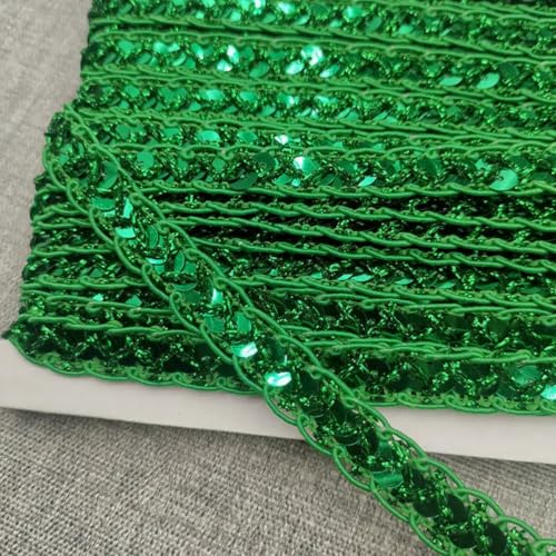 10 mm x 12 Meter Pailletten, Laser-Vergoldung, Spitzenbesatz für Heimwerkerarbeiten, Nähen auf Stoff, dekoratives Accessoire, Bandzubehör, grün, 12 Meter von BSGUZ