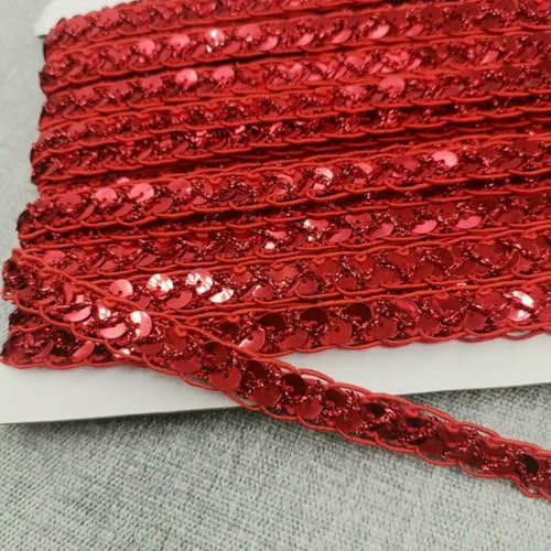 10 mm x 12 Meter Pailletten, Laser-Vergoldung, Spitzenbesatz für Heimwerkerarbeiten, Nähen auf Stoff, dekoratives Accessoire, Bandzubehör, rot, 12 Meter von BSGUZ