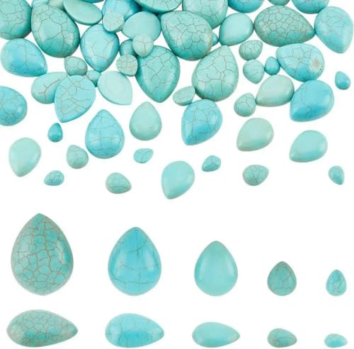 100 Stück, 5 Größen, türkisfarbener Stein, Tropfenform, Cabochons, Stein, flache Rückseite, kein Loch, Perlen, Kuppel, Kameen, Bastelzubehör für DIY-Halsketten-03137 100 Stück, 5 Größen, türkisfarbener Stein, Tropfenform, Cabochons, Stein, flache Rückseite, kein Loch, Perlen, Kuppel, Kameen, Bastelzubehör für DIY-Halsketten-03137 von BSGUZ