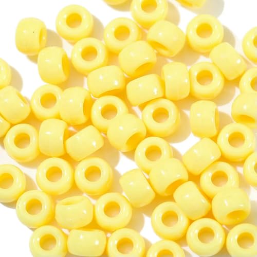 100 Stück/Los 9 mm mehrfarbige Acryl-Abstandshalter mit großem Loch, lose Perlen für Bastelarbeiten, Kinderschmuck, Halsketten, Armbänder, Herstellung von Zubehör, Gelb, 100 Stück von BSGUZ