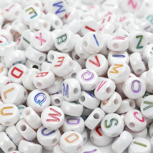 100 Stück/Los Gold-Silber-Farben-Buchstabenperlen, flache runde Acryl-Alphabet-Abstandsperlen für die Schmuckherstellung, DIY-Armband, Halskette, MX-14, 4 x 7 mm von BSGUZ