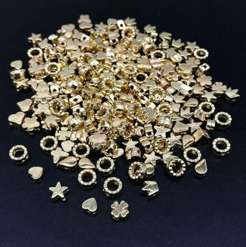 100 Stück/Los ca. 6 mm Stern, Liebe, Herz, goldfarben, silberfarben, lose Abstandshalter, CCB-Acrylperlen, DIY-Schmuckherstellung, Erkenntnisse – Mischen (Gold) – 400 Stück von BSGUZ