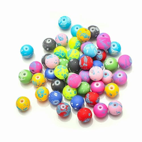 100 Stück 8 mm Glasperlen, Basteln, grafische farbige, runde, lose Abstandsperlen, Handarbeiten für die Herstellung von Kristallschmuck, DIY-Armband-XYY von BSGUZ