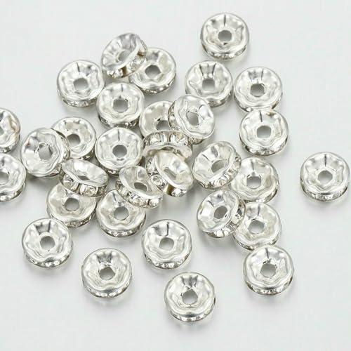 100 Stück Rondell-Abstandsperlen zur Schmuckherstellung, Strass-Abstandsperlen, Kristallperlen-Abstandshalter für Armbänder, Fokalperlen für Stifte, silberfarben, 8 mm 100 Stück Rondell-Abstandsperlen zur Schmuckherstellung, Strass-Abstandsperlen, Kristallperlen-Abstandshalter für Armbänder, Fokalperlen für Stifte, silberfarben, 8 mm von BSGUZ
