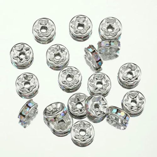 100 Stück Rondell-Abstandsperlen zur Schmuckherstellung, Strass-Abstandsperlen, Kristallperlen-Abstandshalter für Armbänder, Fokalperlen für Stifte-AB-8mm von BSGUZ