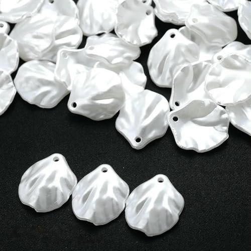 100 Stück weiße Blütenblatt-Charms aus Kunstperlen, Blumen-Acrylperlen, Anhänger zur Herstellung von DIY-Ornamenten, Haarnadeln, Handarbeiten, 15 x 17 mm von BSGUZ