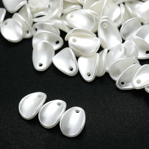 100 Stück weiße Blütenblatt-Charms aus Kunstperlen, Blumen-Acrylperlen, Anhänger zur Herstellung von DIY-Ornamenten, Haarnadeln, Handarbeiten, 8 x 12 mm von BSGUZ