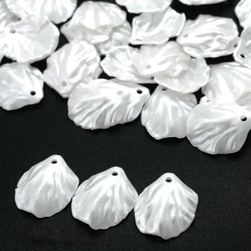 100 Stück weiße Kunstperlen-Blütenblatt-Charms-Perlen, Blumen-Acryl-Perlen, Anhänger zur Herstellung von DIY-Ornamenten, Haarnadeln, Handarbeiten, 17 x 19 mm von BSGUZ