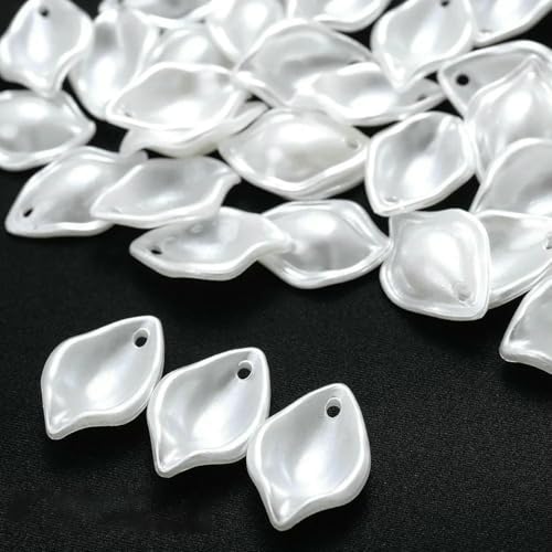 100 Stück weiße Kunstperlen-Blütenblatt-Charms-Perlen, Blumen-Acryl-Perlen, Anhänger zur Herstellung von DIY-Ornamenten, Haarnadeln, Handarbeiten, 20 x 14,0 mm von BSGUZ