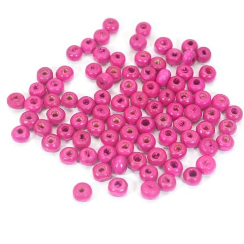 1000 Stück Mini 4,0 mm runde Holzperlen kleine Abstandsperlen aus Holz - Hot Pink von BSGUZ