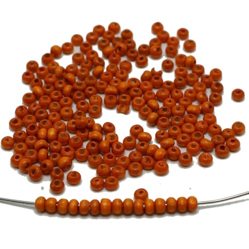 1000 Stück Mini 4,0 mm runde Holzperlen kleine Abstandsperlen aus Holz-Orange von BSGUZ